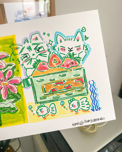 🌱 original art | Cat & Raccoon